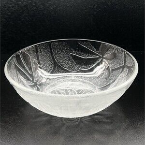 KIG Indonesia ~6.25” Salad/Fruit Bowl ~ Etched Frosted~ Hibiscus/Poppies Design